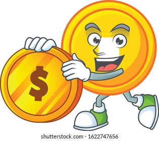 Rich chinese gold coin mascot cartoon design style with gold coin