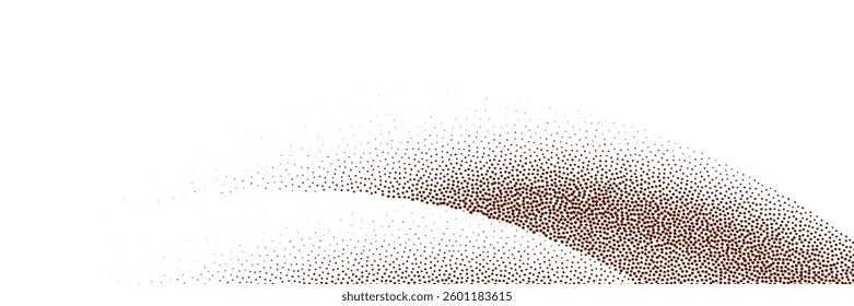  Rich chocolate and coffee powder scattered over a light background, with sprinkles of cocoa and particles of earthy dust. The surface features a textured brown sand effect, viewed from above.