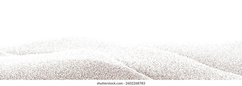  Rich chocolate and coffee powder scattered over a light background, with sprinkles of cocoa and particles of earthy dust. The surface features a textured brown sand effect, viewed from above.