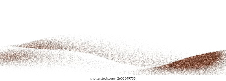  Rich chocolate and coffee powder scattered over a light background, with sprinkles of cocoa and particles of earthy dust. The surface features a textured brown sand effect, viewed from above.
