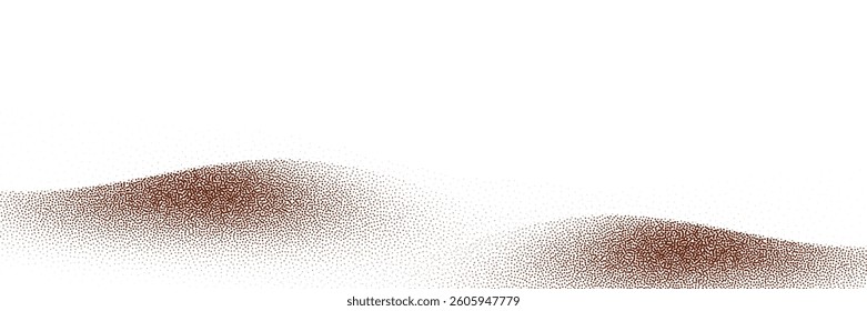  Rich chocolate and coffee powder scattered over a light background, with sprinkles of cocoa and particles of earthy dust. The surface features a textured brown sand effect.
