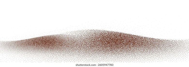  Rich chocolate and coffee powder scattered over a light background, with sprinkles of cocoa and particles of earthy dust. The surface features a textured brown sand effect.