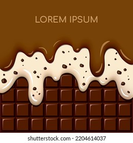 Rich Chocolate Ice Cream and Cookie and Cream Ice Cream Melted on Chocolate Bar Background Vector Illustration
