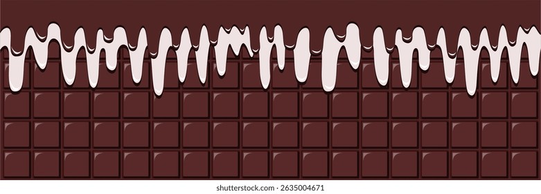 Rich Chocolate Ice Cream and Cookie and Cream Ice Cream Melted on Chocolate Bar Background Vector Illustration