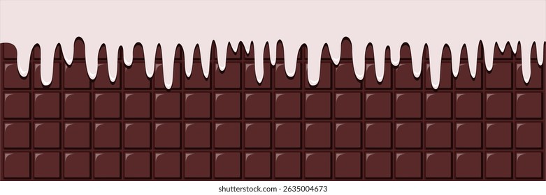 Rich Chocolate Ice Cream and Cookie and Cream Ice Cream Melted on Chocolate Bar Background Vector Illustration