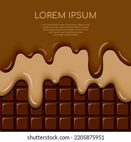 Rich Chocolate Ice Cream and Espresso Coffee Ice Cream Melted on Chocolate Bar Background Vector Illustration