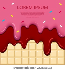 Rich Chocolate Ice Cream and Espresso Coffee Ice Cream Melted on White Chocolate Bar Background Vector Illustration