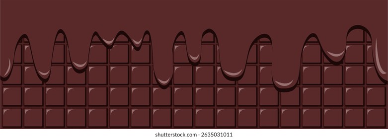 Rich Chocolate Ice Cream Melted on Chocolate Bar Background Vector Illustration