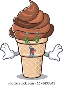 Rich chocolate ice cream with Money eye mascot character style