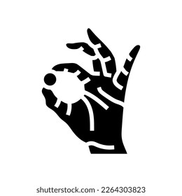 rich coin hand glyph icon vector. rich coin hand sign. isolated symbol illustration