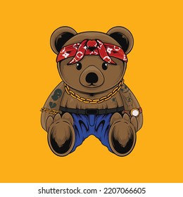 rich and cool hip hop style teddy bear illustration