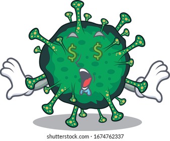 Rich coronavirus with Money eye mascot character style 