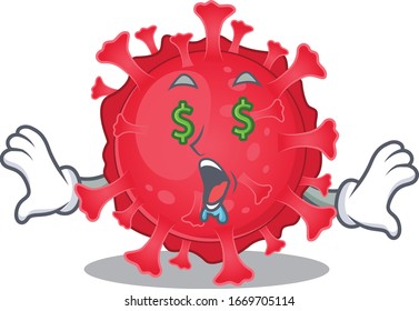 Rich coronavirus substance with Money eye mascot character style