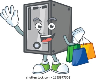 A rich CPU cartoon design waving and holding Shopping bag