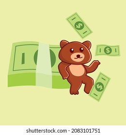 Rich cute bear, teddy bear has a lot of money
