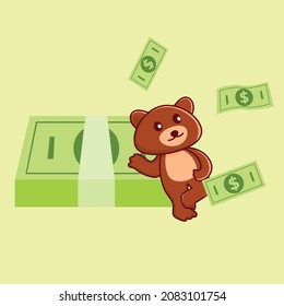 Rich cute bear, teddy bear has a lot of money