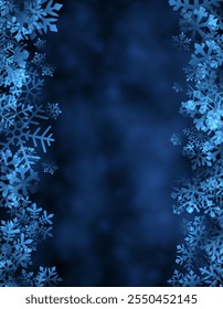 A rich dark blue background with a gradient effect and intricate snowflake borders. Ideal for winter-themed designs, invitations, or holiday graphics.