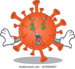 Rich deadly corona virus with Money eye mascot character style