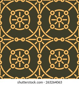 Rich decorated calligraphic outlined stroke seamless pattern in dark and gold gamma. Pattern number 12.