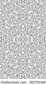 Rich decorated calligraphic outlined stroke monochrome seamless pattern. Vector ornate floral design.