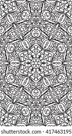 Rich decorated calligraphic outlined stroke monochrome seamless pattern. Vector ornate floral design.