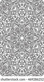 Rich decorated calligraphic outlined stroke monochrome seamless pattern. Vector ornate floral design.