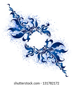 Rich decorated floral frame in blue gamma. Vector illustration.