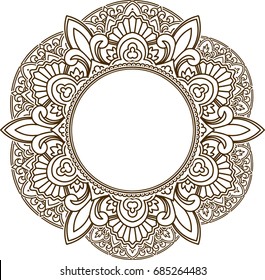 Rich decorated henna frame pattern with round centre. Vector decorative background in ethnic Indian style for coloring book, design of textile, bags, product packaging, brochures, flyers.