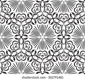 Rich decorated monochrome seamless pattern. Vector ornate floral design.