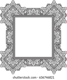 Rich decorated unusual frame pattern. Vector decorative background in ethnic Indian style for coloring book, design of textile, bags, product packaging, brochures, flyers.