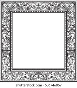 Rich decorated unusual frame pattern. Vector decorative background in ethnic Indian style for coloring book, design of textile, bags, product packaging, brochures, flyers.