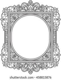 Rich decorated unusual oval frame pattern. Vector decorative background in ethnic Indian style for coloring book, design of textile, bags, product packaging, brochures, flyers.