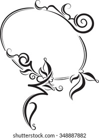 Rich decorated vintage oval frame with blank space for text. May be used as greeting card or invitation, vector illustration, template in retro style.