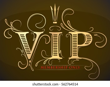 Rich decorated VIP membership only gold red card with crown.