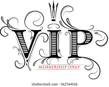 Rich decorated VIP membership only card with crown in black and red gamma.