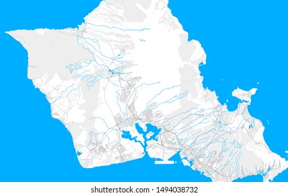 Rich detailed vector area map of Honolulu, Hawaii, U.S.A.. Map template for home decor.