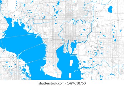 Rich Detailed Vector Area Map Of Tampa, Florida, U.S.A.. Map Template For Home Decor.