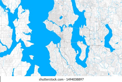 Rich detailed vector area map of Seattle, Washington, U.S.A.. Map template for home decor.