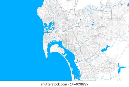 Rich Detailed Vector Area Map Of San Diego, California, U.S.A.. Map Template For Home Decor.