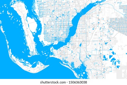 Rich detailed vector area map of Cape Coral, Florida, USA. Map template for home decor.