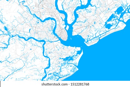 Rich detailed vector area map of Charleston, South Carolina, USA. Map template for home decor.