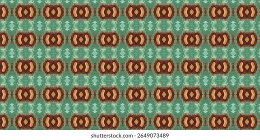 Rich earthy pattern featuring bold red and orange tones against green backgrounds. Ideal for vintage textile or tribal-inspired design.