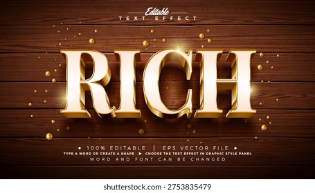 Rich Editable Text Effect Vector Graphic Style with Golden Framed White 3D Typography Lettering and Shadow on Vintage Wood Background. Premium Scalable Luxury Illustration Template for Greeting Card, Flyer, Banner, Celebration Poster or Party Invitation