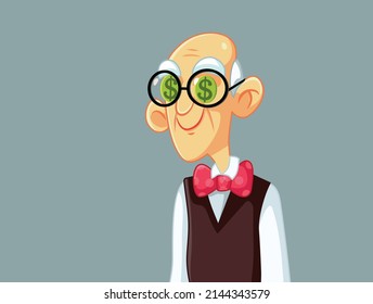 
Rich Elderly Man Thinking About Money Vector Cartoon. Wealthy Senior Citizen Having Lifetime Savings And Pension Funds
