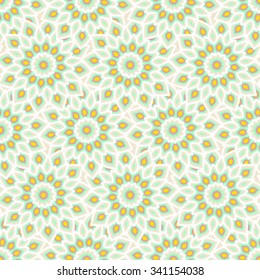 Rich, elegant colorful pattern with big abstract flowers. Floral background with arabic, indian, moroccan, eastern ethnic motif. Geometric print with stars, mandalas and stylized leaves drawn in lines
