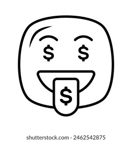 Rich emoji vector design, greedy expressions, dollar sign on tongue