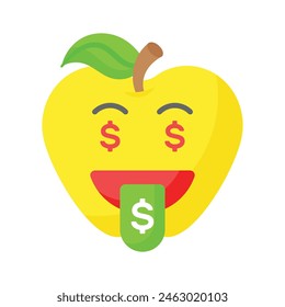 Diseño de Vector de emoji rico, expresiones codiciosas, signo de dólar en la lengua
