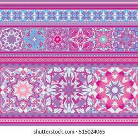 Rich ethnic striped seamless pattern geometric design. Mandala style. Vector illustration background. Violet blue
