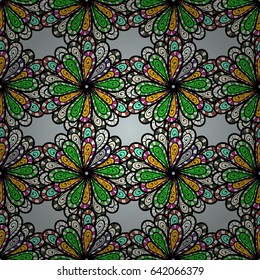 Rich ethnic striped seamless pattern geometric design. Vector illustration. Mandala style. Colored mandala on blue background.