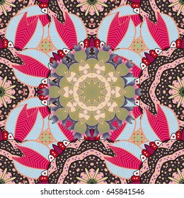 Rich ethnic striped seamless pattern geometric design. Mandala style. Colored mandala on white background. Vector illustration.